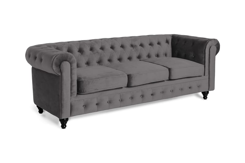 Chesterfield Luksus 3-seters Fløyelsofa 222 cm bred - Mørkgrå / Grå - Møbler - Sofaer - Fløyel sofaer