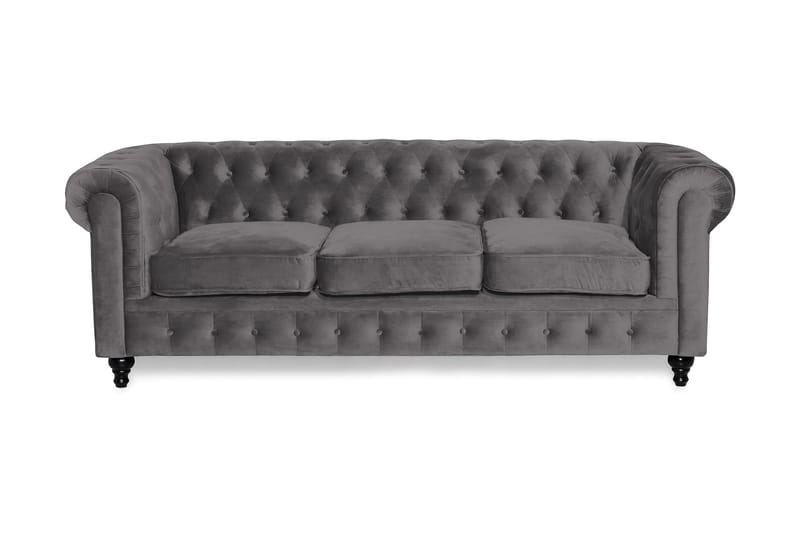 Chesterfield Luksus 3-seters Fløyelsofa 222 cm bred - Mørkgrå / Grå - Møbler - Sofaer - Fløyel sofaer