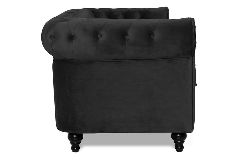 Chesterfield Luksus 3-seters Svart Fløyelsofa 222 cm bred - Svart - Møbler - Sofaer - Fløyel sofaer