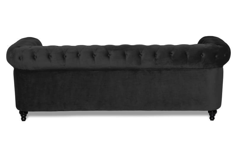 Chesterfield Luksus 3-seters Svart Fløyelsofa 222 cm bred - Svart - Møbler - Sofaer - Fløyel sofaer