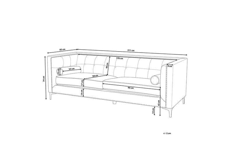 Llawhaden Sofa Fløyel - Grå - Møbler - Sofaer - Fløyel sofaer