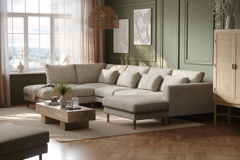 Florenz 4-seters U-Sofa med Divan Høyre - Grå/Beige - Møbler - Sofaer - U-sofa