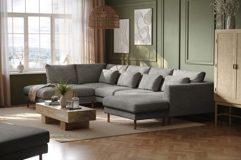 Florenz 4-seters U-Sofa med Divan Høyre - Lysegrå - Møbler - Sofaer - U-sofa