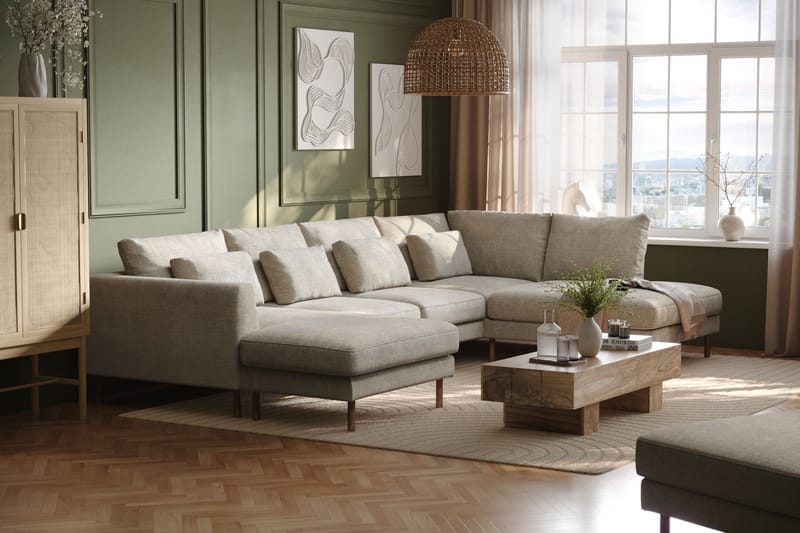 Florenz 4-seters U-Sofa med Divan Venstre - Grå/Beige - Møbler - Sofaer - U-sofa