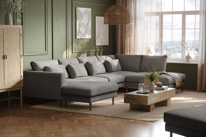 Florenz 4-seters U-Sofa med Divan Venstre - Lysegrå - Møbler - Sofaer - U-sofa