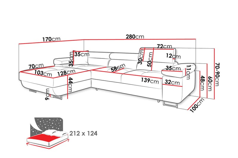 Gabina Sofa med Divan 3-seter - Blå - Møbler - Sofaer - Sofa med sjeselong