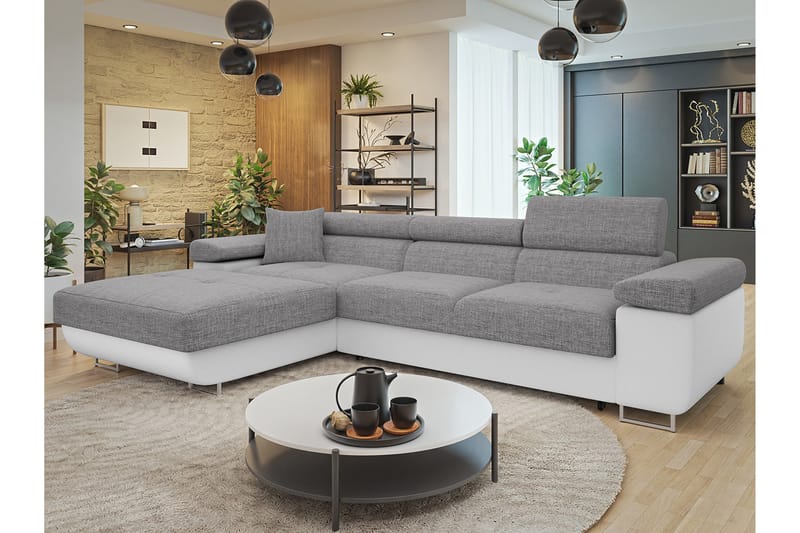 Gabina Sofa med Divan 3-seter - Grå/Hvit - Møbler - Sofaer - Sofa med sjeselong