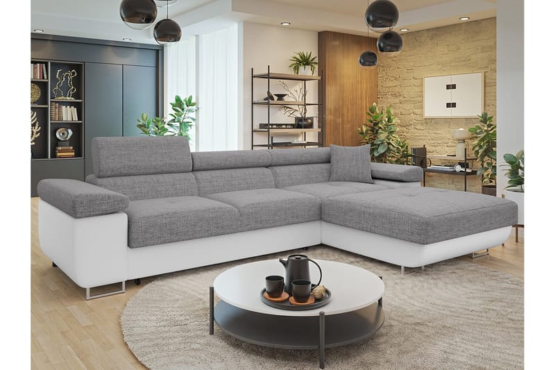 Gabina Sofa med Divan 3-seter - Grå/Hvit - Møbler - Sofaer - Sofa med sjeselong