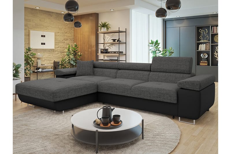 Gabina Sofa med Divan 3-seter - Grå/Svart - Møbler - Sofaer - Sofa med sjeselong