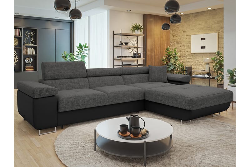 Gabina Sofa med Divan 3-seter - Grå/Svart - Møbler - Sofaer - Sofa med sjeselong