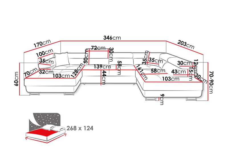 Gabina Sofa med Divan og Sjeselong 4-seter - Blå - Møbler - Sofaer - U-sofa