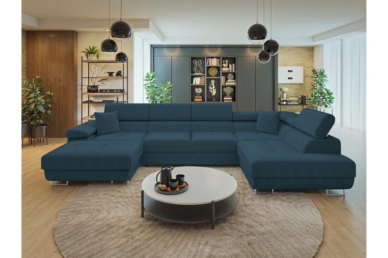 Gabina Sofa med Divan og Sjeselong 4-seter - Blå - Møbler - Sofaer - U-sofa