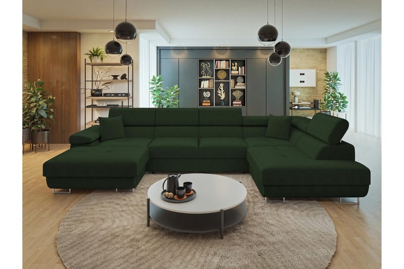 Gabina Sofa med Divan og Sjeselong 4-seter - Grønn - Møbler - Sofaer - U-sofa