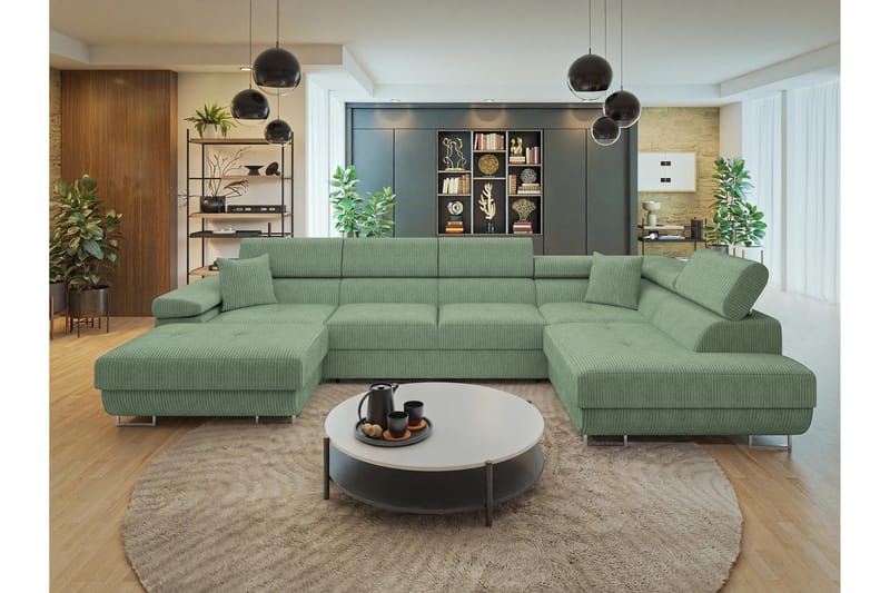 Gabina Sofa med Divan og Sjeselong 4-seter - Grønn - Møbler - Sofaer - U-sofa