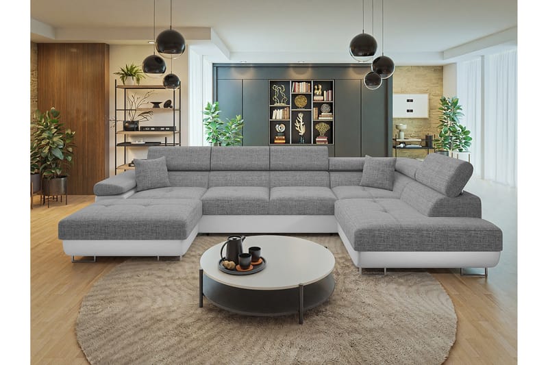 Gabina Sofa med Divan og Sjeselong 4-seter - Hvit/Grå - Møbler - Sofaer - U-sofa