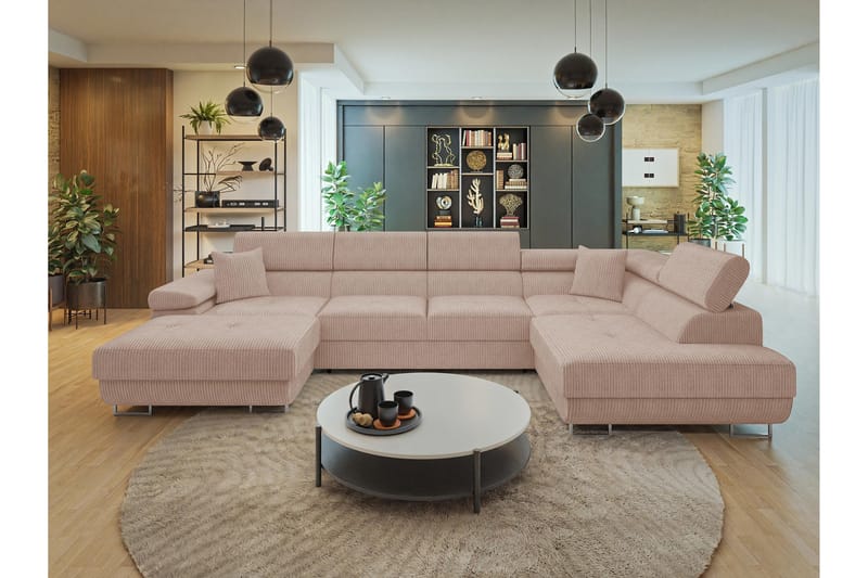 Gabina Sofa med Divan og Sjeselong 4-seter - Rosa - Møbler - Sofaer - U-sofa