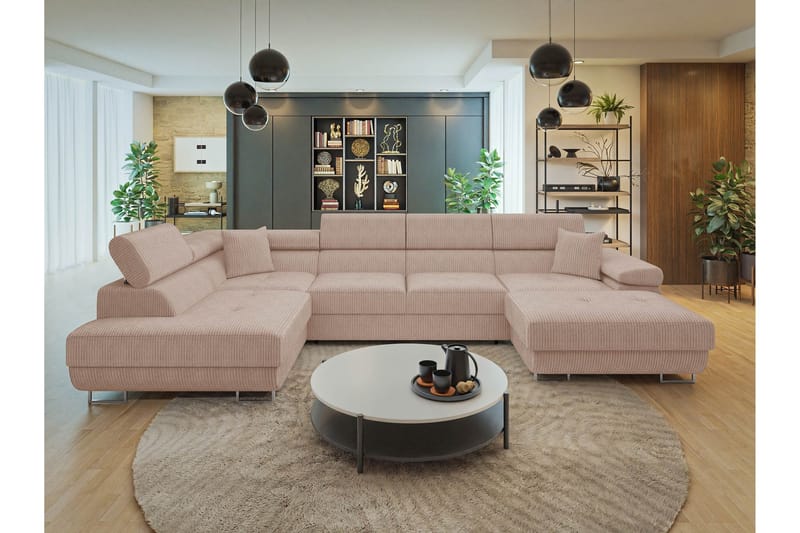 Gabina Sofa med Divan og Sjeselong 4-seter - Rosa - Møbler - Sofaer - U-sofa