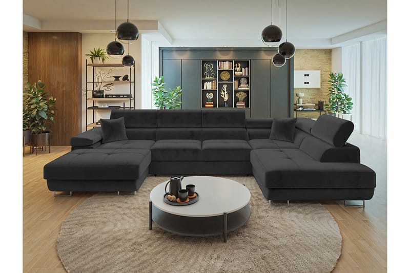 Gabina Sofa med Divan og Sjeselong 4-seter - Svart - Møbler - Sofaer - U-sofa