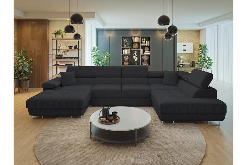 Gabina Sofa med Divan og Sjeselong 4-seter - Svart - Møbler - Sofaer - U-sofa