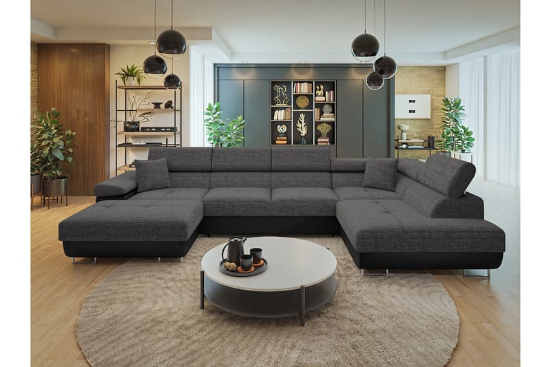 Gabina Sofa med Divan og Sjeselong 4-seter - Svart/Grå - Møbler - Sofaer - U-sofa