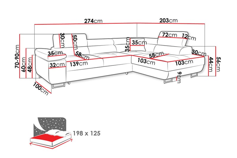 Gabina Sofa med Sjeselong 3-seter - Blå - Møbler - Sofaer - Sofa med sjeselong