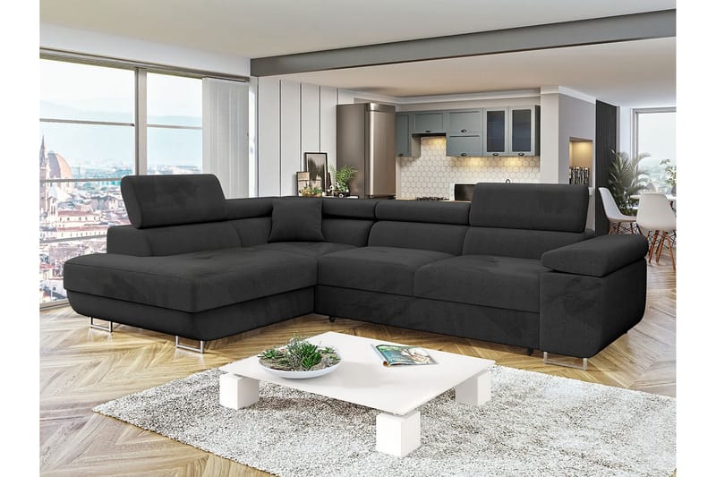 Gabina Sofa med Sjeselong 3-seter - Svart - Møbler - Sofaer - Sofa med sjeselong