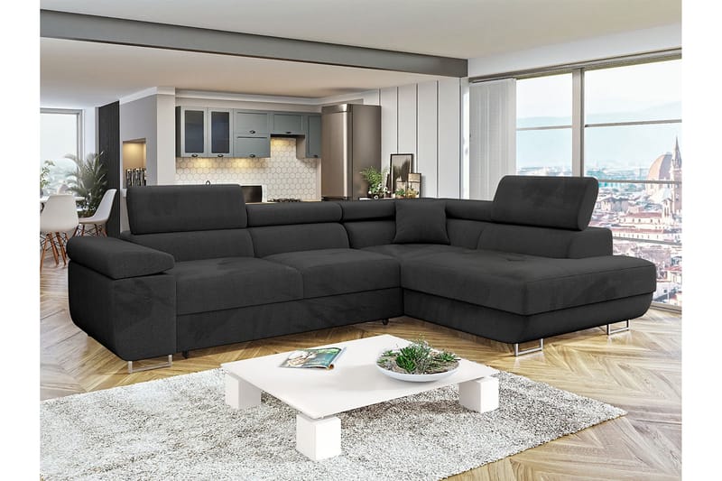 Gabina Sofa med Sjeselong 3-seter - Svart - Møbler - Sofaer - Sofa med sjeselong