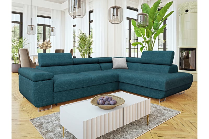 Gabina Sofa med Sjeselong 3-seter - Turkis/Grå - Møbler - Sofaer - Sofa med sjeselong