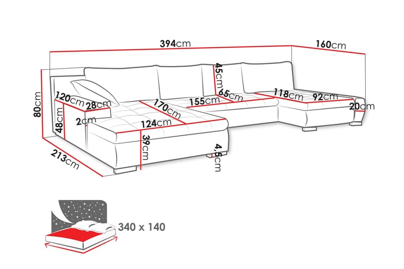 Gamal Sofa Dobbeldivan 4-seter - Hvit - Møbler - Sofaer - U-sofa