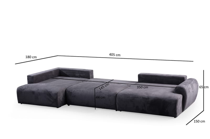 Gaudir 4-seters Sofa med Divan - Antrasitt - Møbler - Sofaer - Sofa med sjeselong