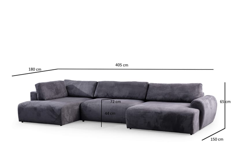 Gaudir 4-seters Sofa med Divan - Antrasitt - Møbler - Sofaer - Sofa med sjeselong