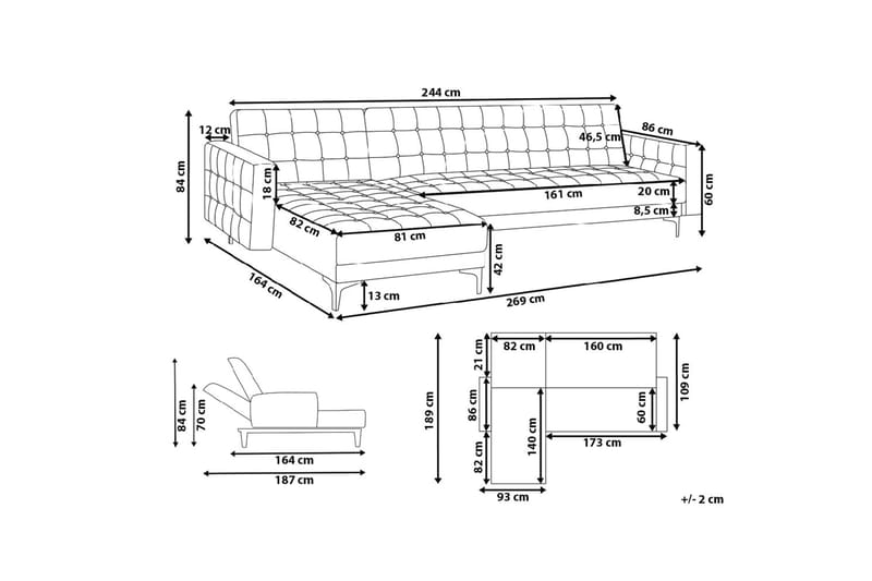 Aberdeen Hjørnesovesofa 267 cm - Grå - Møbler - Sofaer - Sovesofaer