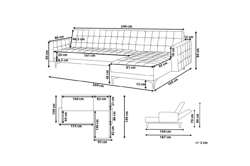 Aberdeen Hjørnesovesofa 267 cm - Grå - Møbler - Sofaer - Sovesofaer