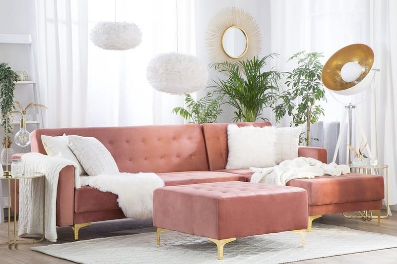 Aberdeen Hjørnesovesofa med Fotskammel 267 cm - Rosa - Møbler - Sofaer - Sovesofaer