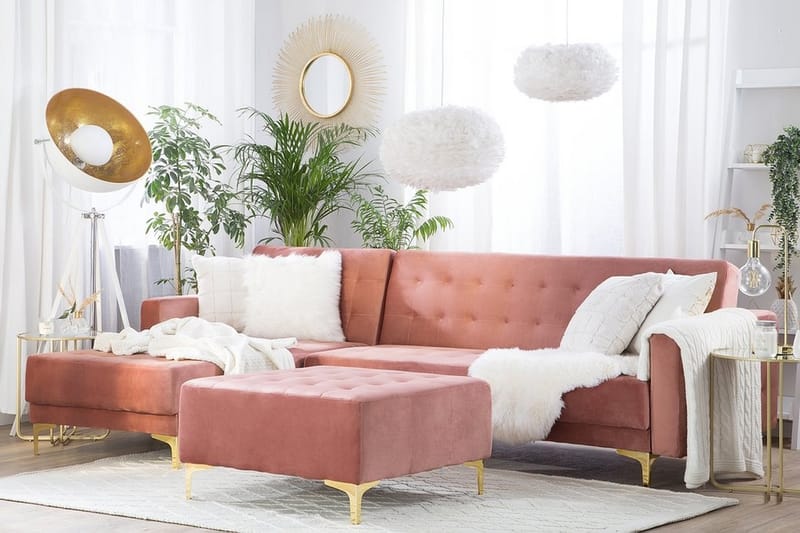 Aberdeen Hjørnesovesofa med Fotskammel 267 cm - Rosa - Møbler - Sofaer - Sovesofaer