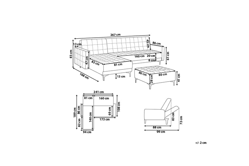 Aberdeen Hjørnesovesofa med Fotskammel 267 cm - Rosa - Møbler - Sofaer - Sovesofaer