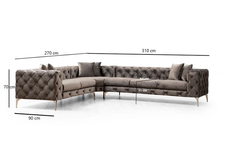 Beachport Stor 6-seters Hjørnesofa Fløyel L-formet - Grå / Antrasitt - Møbler - Sofaer - Hjørnesofa