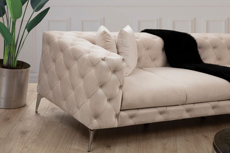 Beachport Stor Hjørnesofa 6-seters L-formet - Beige / Fløyel - Møbler - Sofaer - Hjørnesofa