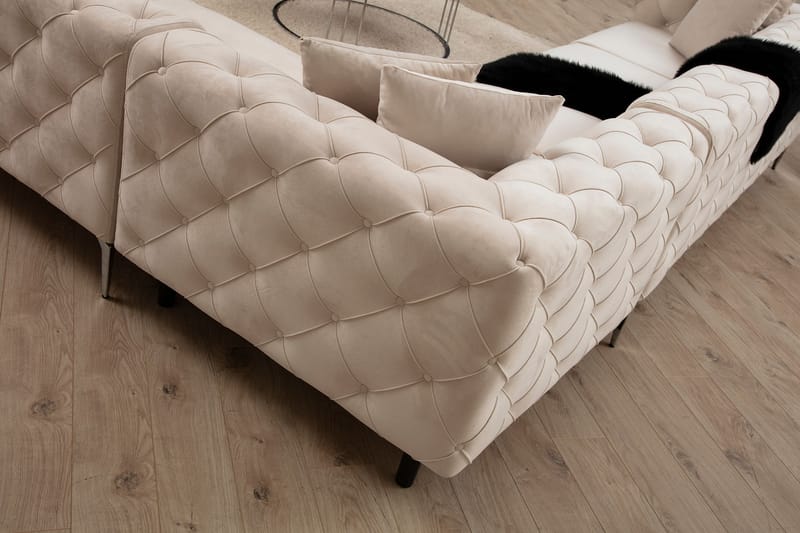 Beachport Stor Hjørnesofa 6-seters L-formet - Beige / Fløyel - Møbler - Sofaer - Hjørnesofa