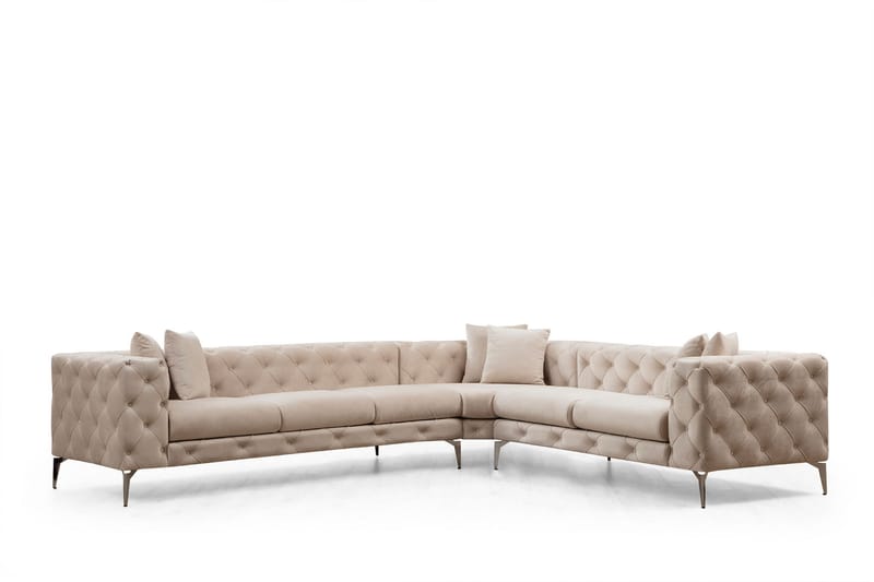 Beachport Stor Hjørnesofa 6-seters L-formet - Beige / Fløyel - Møbler - Sofaer - Hjørnesofa