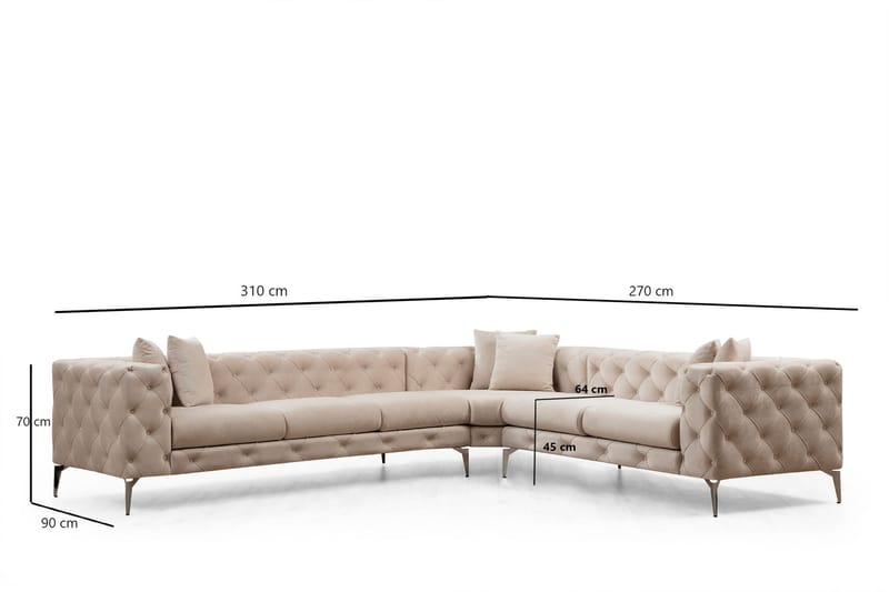 Beachport Stor Hjørnesofa 6-seters L-formet - Beige / Fløyel - Møbler - Sofaer - Hjørnesofa