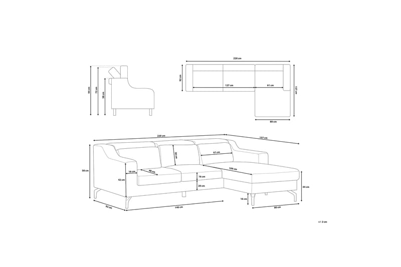 Glosli Hjørnesofa 220 cm - Blå - Møbler - Sofaer - Hjørnesofa