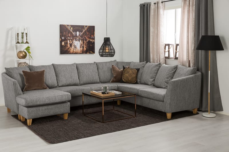 Wave Hjørnesofa med Divan Vendbar Konvoluttputer Vaskbart St - Brun - Møbler - Sofaer - Hjørnesofa - Hjørnesofa med divan