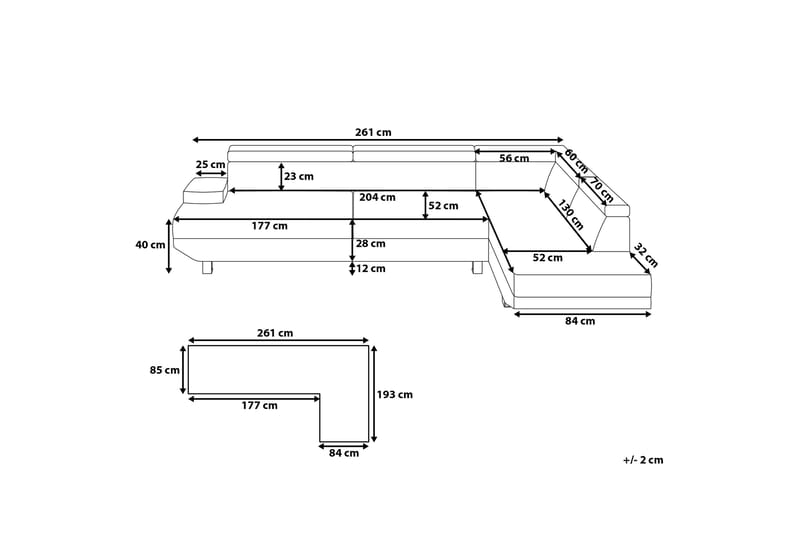 Norrea Hjørnesofa 261 cm - Hvit - Møbler - Sofaer - Hjørnesofa