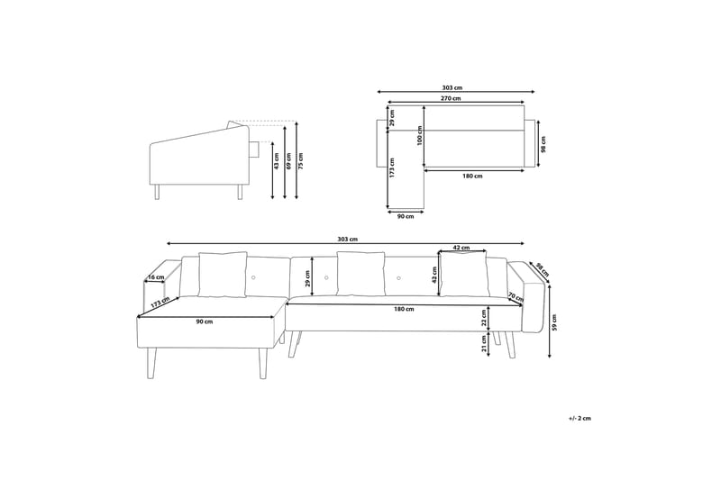 Vadso Hjørnesofa 303 cm - Blå - Møbler - Sofaer - Hjørnesofa