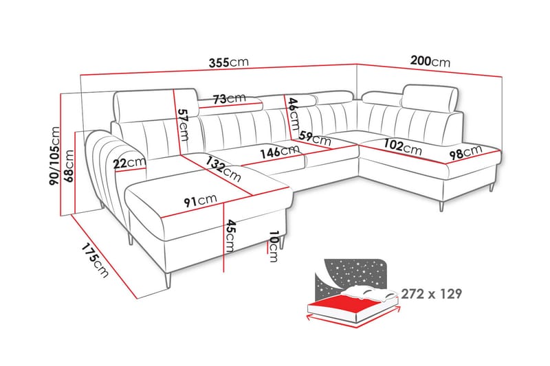 Hoffman Sofa med Divan og Sjeselong 4-seter - Beige - Møbler - Sofaer - U-sofa