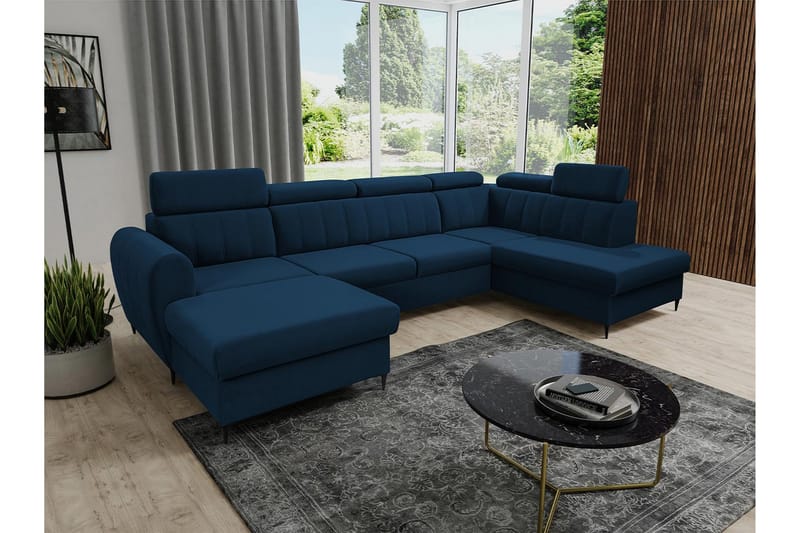 Hoffman Sofa med Divan og Sjeselong 4-seter - Blå - Møbler - Sofaer - U-sofa