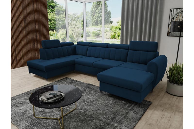 Hoffman Sofa med Divan og Sjeselong 4-seter - Blå - Møbler - Sofaer - U-sofa