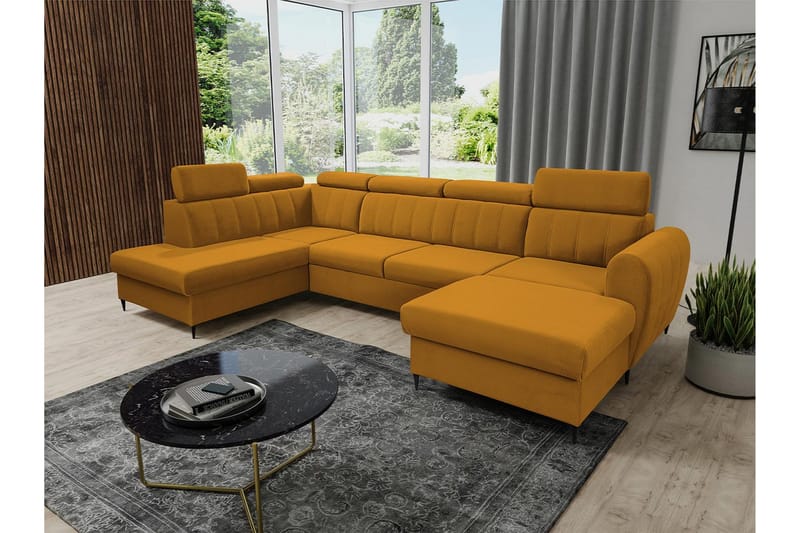 Hoffman Sofa med Divan og Sjeselong 4-seter - Gul - Møbler - Sofaer - U-sofa