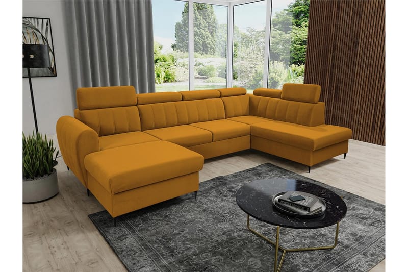 Hoffman Sofa med Divan og Sjeselong 4-seter - Gul - Møbler - Sofaer - U-sofa